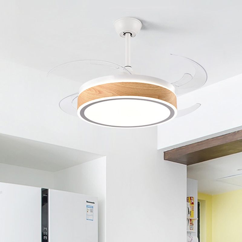Metal Round Hanging Fan Light Simple Modern 4 Blades LED Semi Flush Mounted Lamp in Grey/Pink/Blue for Dining Room, 47" Wide