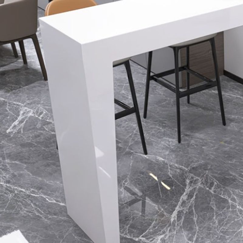 Contemporary Style Bar Table White Wood Bar Dining Table with Double Pedestal Base