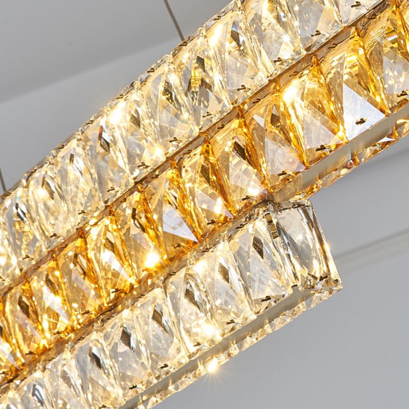 Minimalist Luxury LED Island Light Fixture Clear and Amber Crystal Linear Suspension Light