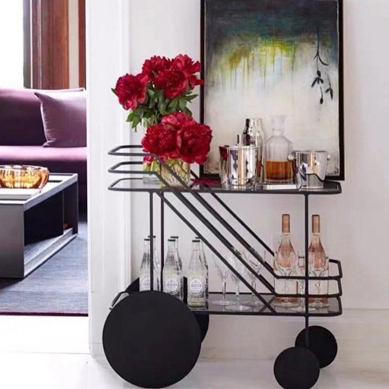 Modern Open Storage Kitchen Trolley Glass Dining Room Prep Table