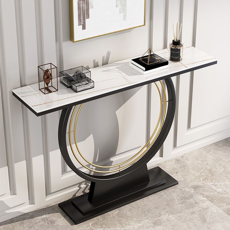 Modern Metal Console Sofa Table Rectangle Stone Console Accent Table for Hall