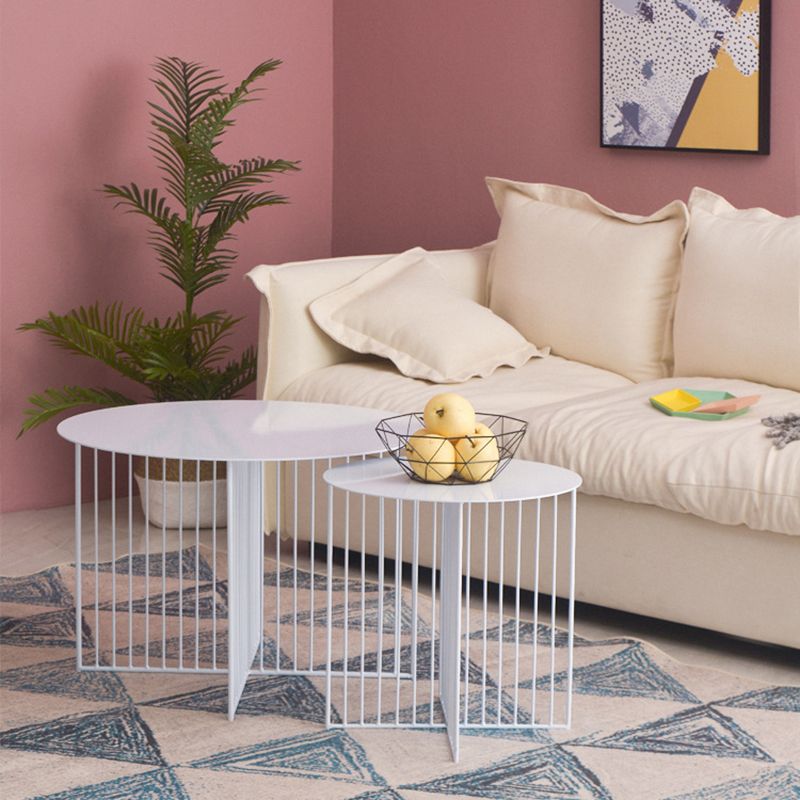 Mid-Century Modern Iron Coffee Table Metal Round Frame Cocktail Table
