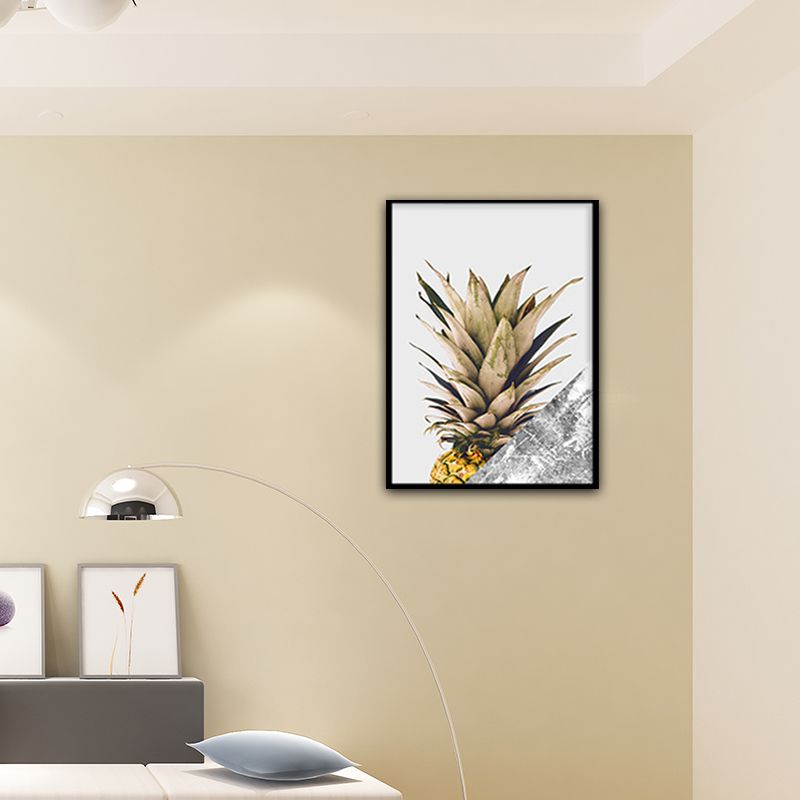 Yellow Pineapple Photographic Art Print Fruit Nordic Textured Canvas for Dining Room