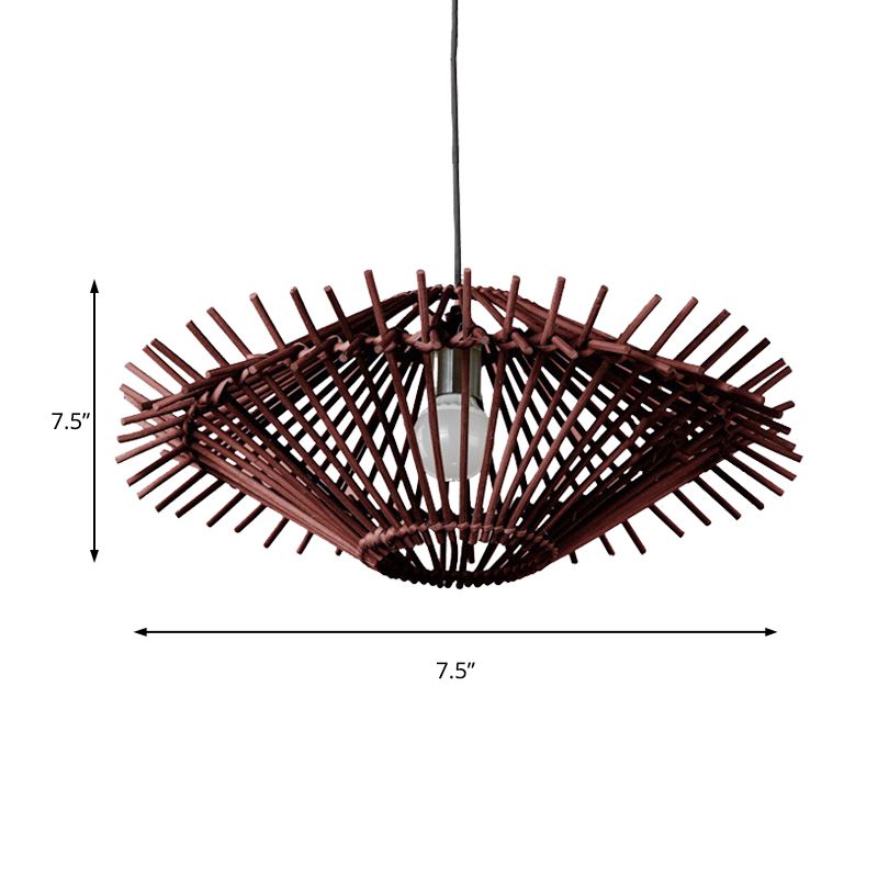 Beige/Brown Disc Pendant Light Rustic Single Bulb Bamboo Hanging Light Fixture for Restaurant Living Room