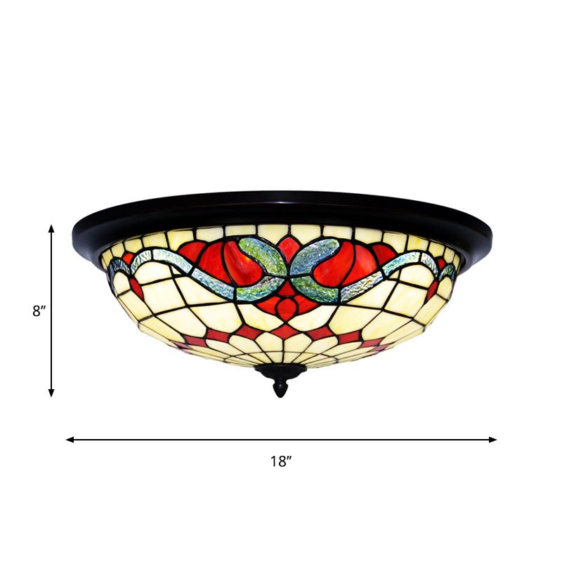 Stained Glass Black Flushmount Bowl Shaped Baroque Style LED Ceiling Lighting for Bedroom