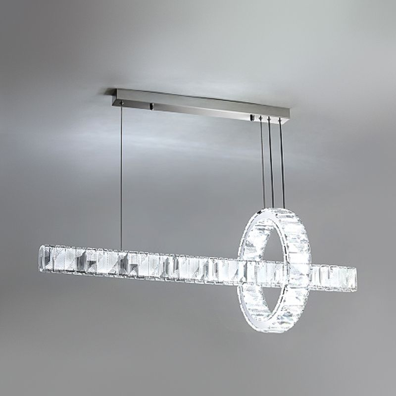 2 Light Linear Island Lights Modernism Crystal Island Light Fixtures in Silver Finish