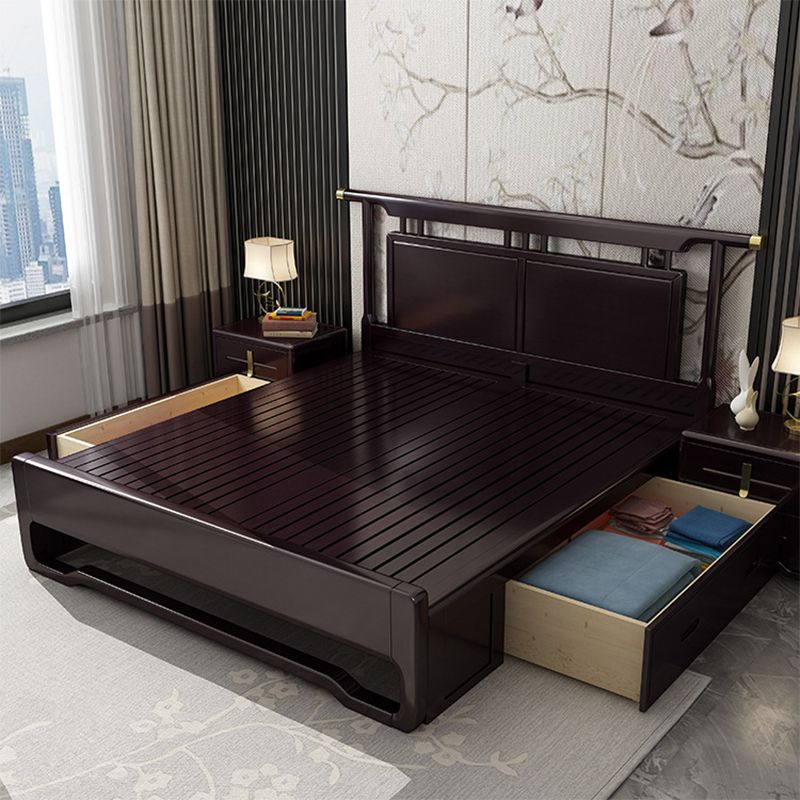 84.65 inch Wide Traditional Bed Frame Rubberwood Bed with Headboard