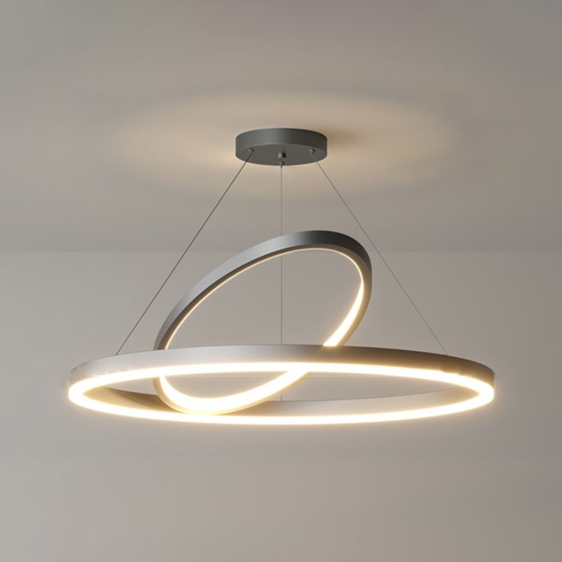 Circular LED Chandelier Metal Simple Style Pendant Light Fixture in Black