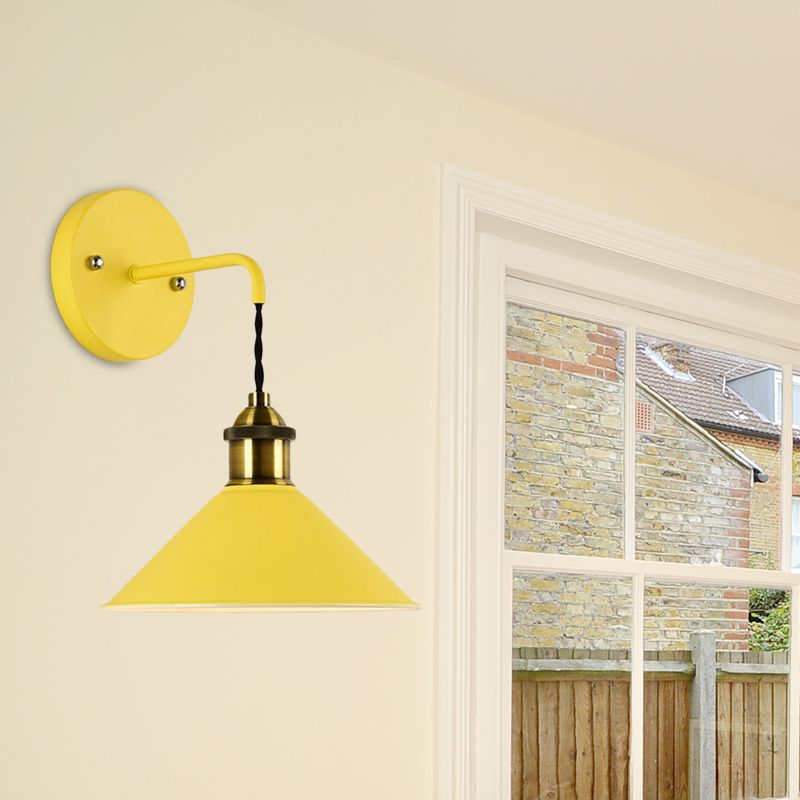 Cone Shade Metal Sconce Lighting Industrial Single Bulb Living Room Wall Mounted Lamp in Black/Grey/White