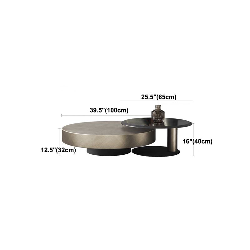 Block Base Design Cocktail Table Gold Metal Top Black Base Round Coffee Table