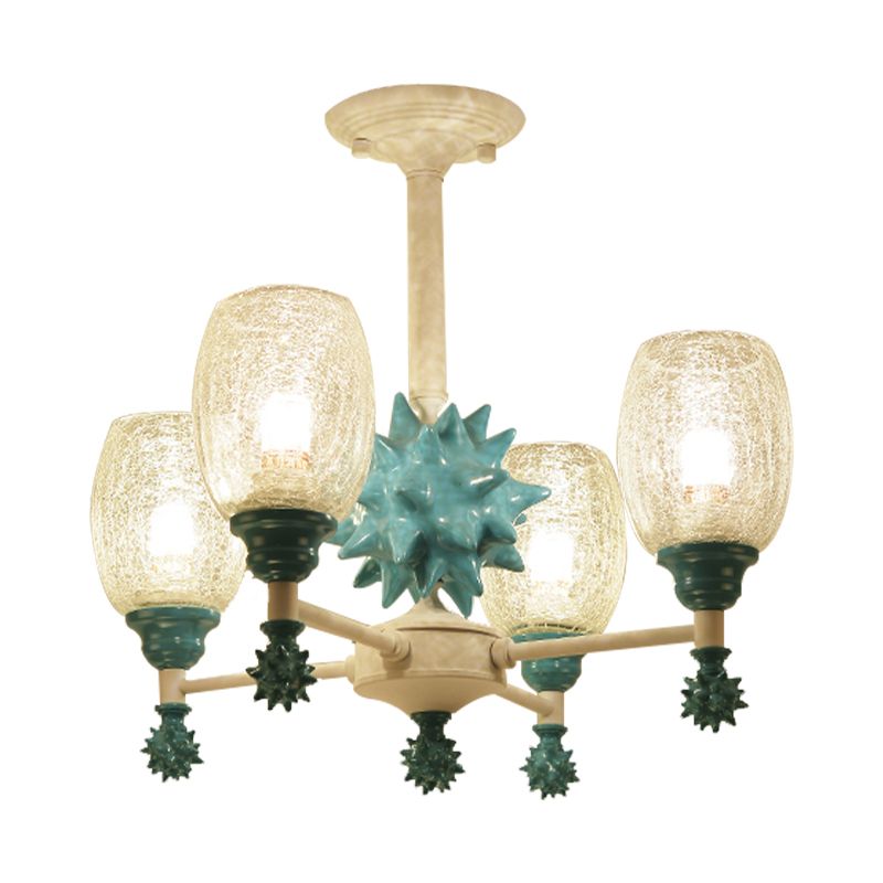 Oval Shade Chandelier with Sea Urchin Mediterranean Style Glass Hanging Light for Baby Bedroom
