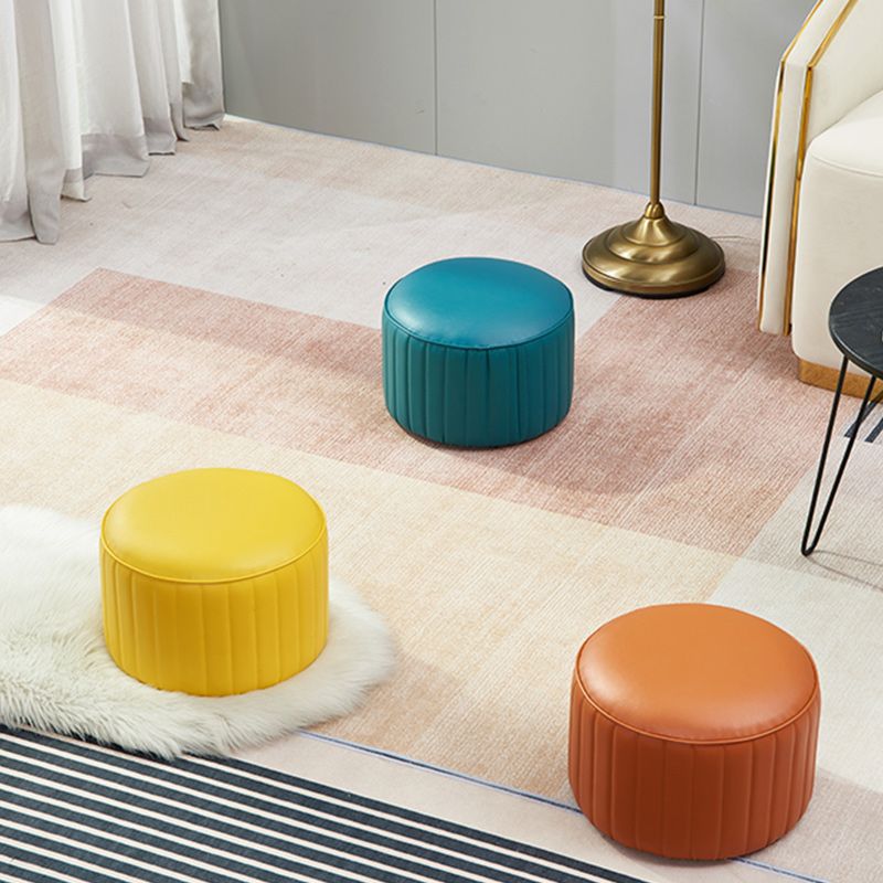 Contemporary Pouf Ottoman Faux Leather Upholstered Solid Color Round Ottoman