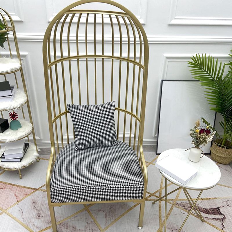 Fixed Back Lounge Chair Pillow Back Fabric Seat Chair with Gold Tone Legs