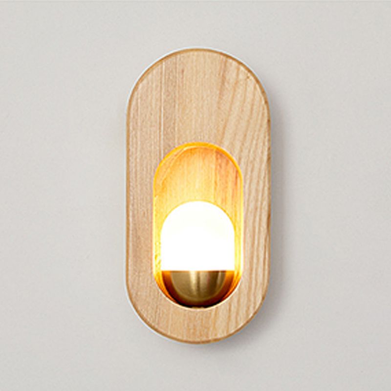 Oval Wall Lighting Fixtures Modern Style Wood 1 Light Wall Lighting