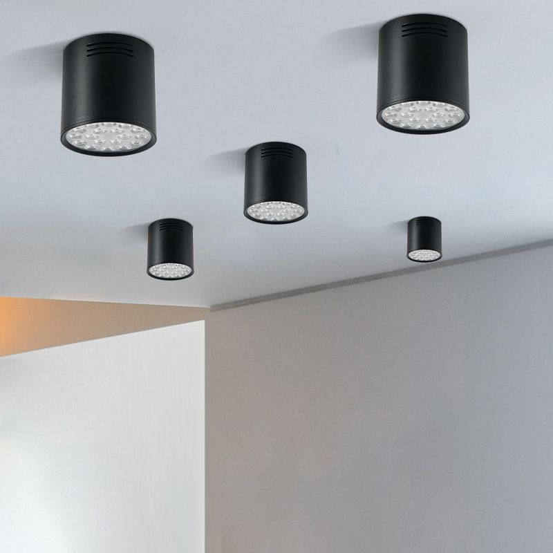 Cylindrical Corridor Downlight Aluminum Modern Flush Mount LED Light in Black