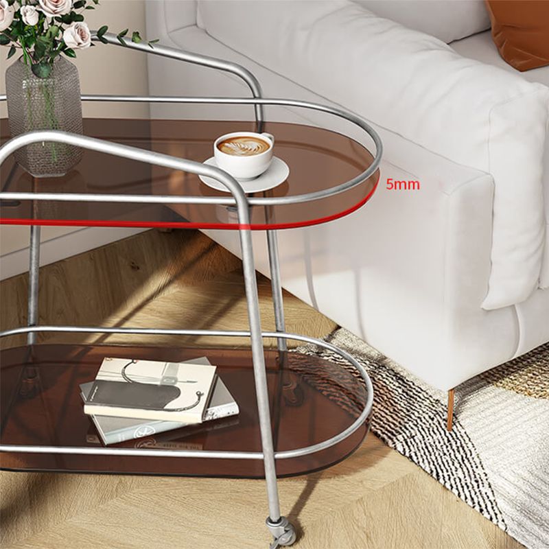 Modernistic Side Table Glass with Storage Oval Double Tier Living Room