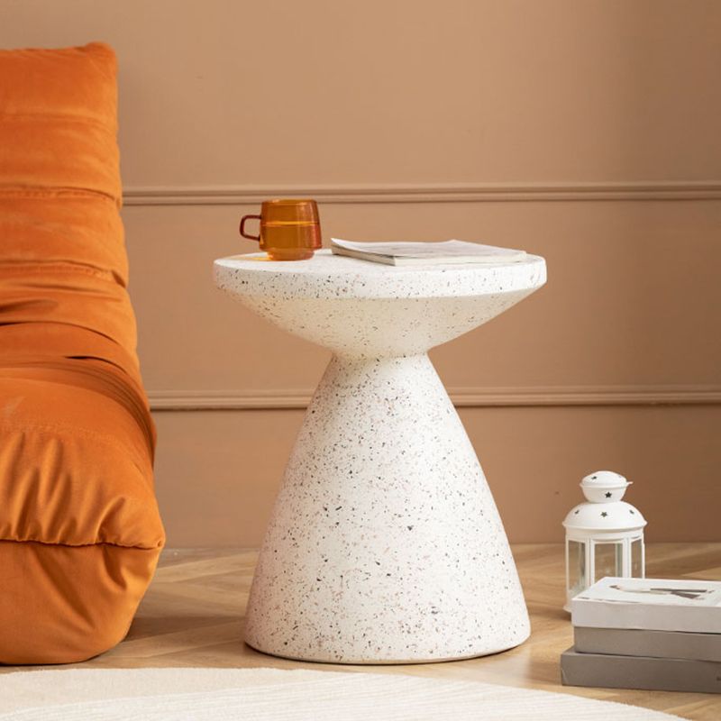 White Sofa Side Accent Table Round and Cone Shape Corner Table