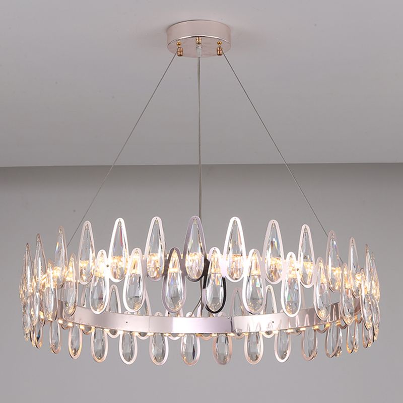 Contemporary Style Circle Pendant Chandelier Crystal 1 Light Chandelier Light in Silver