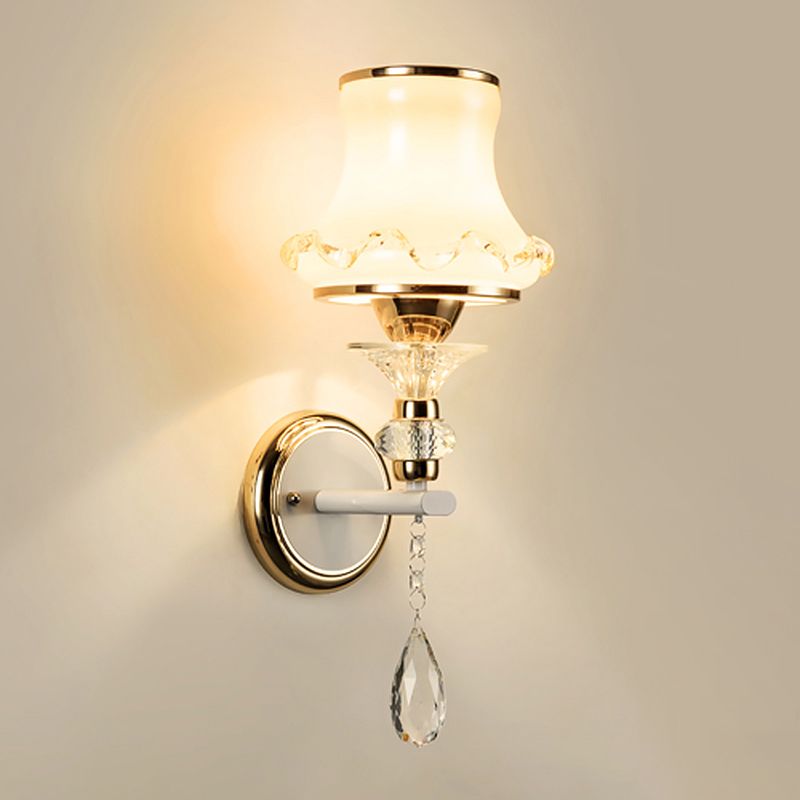 Simplicity Flared Wall Mount Lighting Single Matte White Glass Sconce Light in Gold