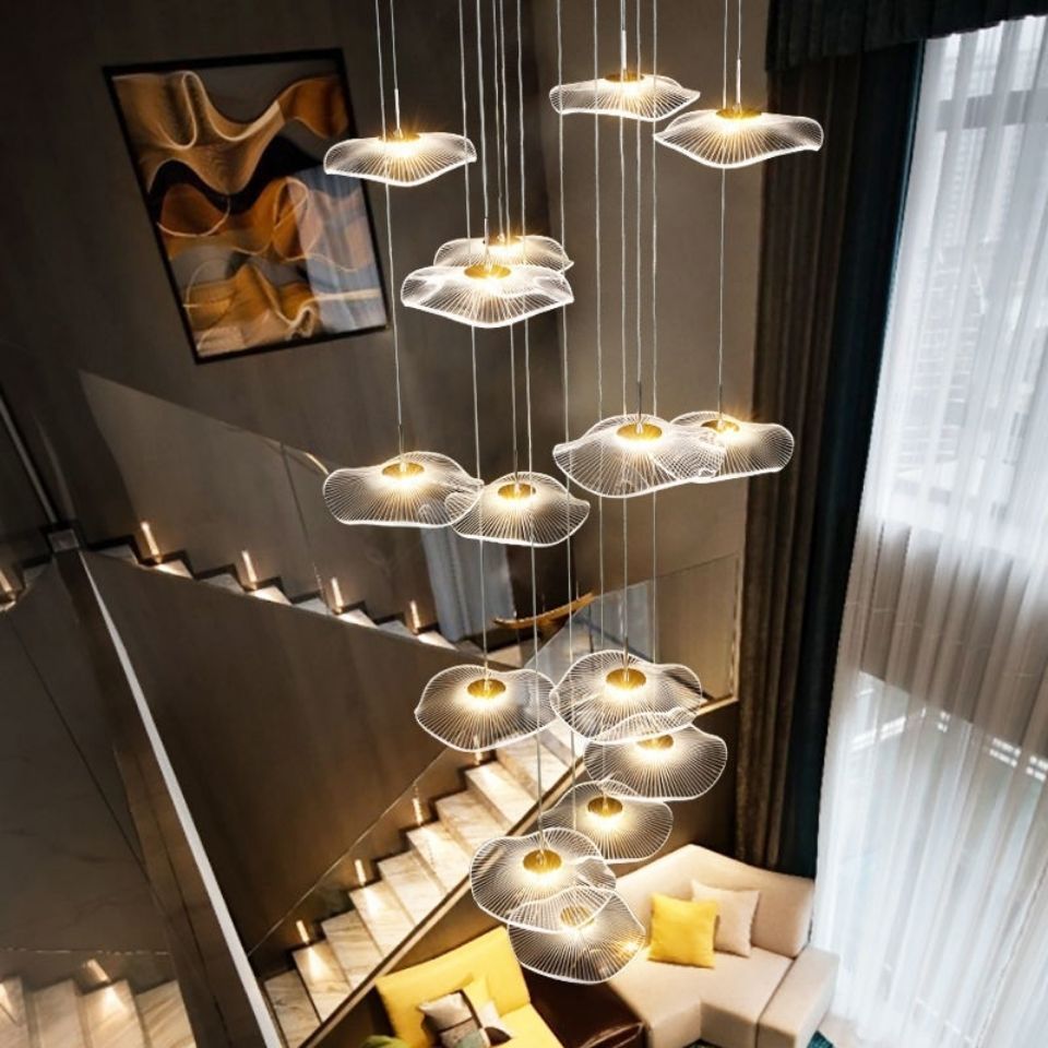 Minimalist Artistic Multi-Light Pendant Gold Lotus Leaf Hanging Light with Acrylic Shade