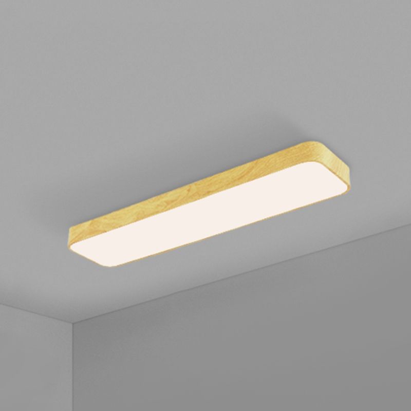 Light-Wood Grain Rectangle Flush Lamp Minimalistic LED Aluminum Flush Mount Ceiling Light