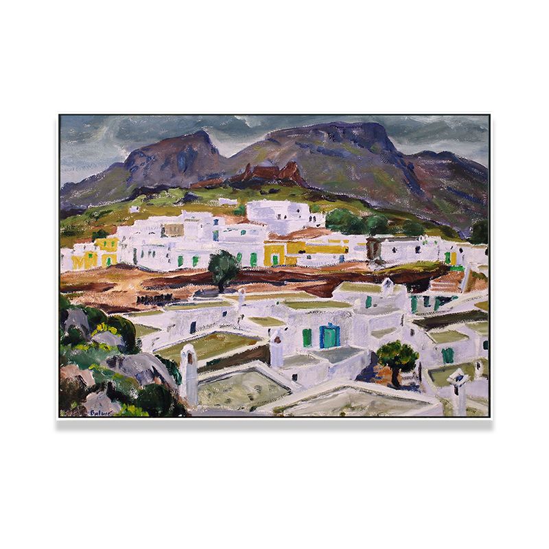 Town Aerial View Painting Textured Farmhouse Dining Room Canvas Wall Art in Brown