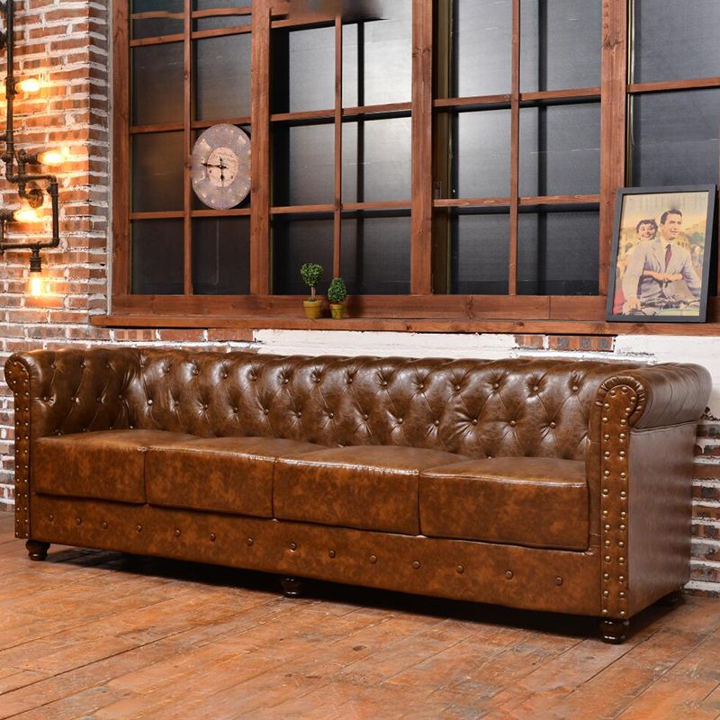 Vintage Leather Chesterfield Sofa 29.53"High Rolled Arm Sofa for Cafe