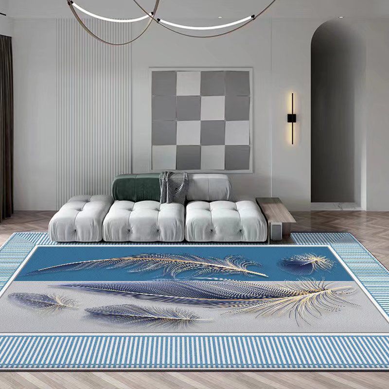 Light Blue Pattern Rug Modern Polyester Area Rug Stain Resistant Rug for Living Room