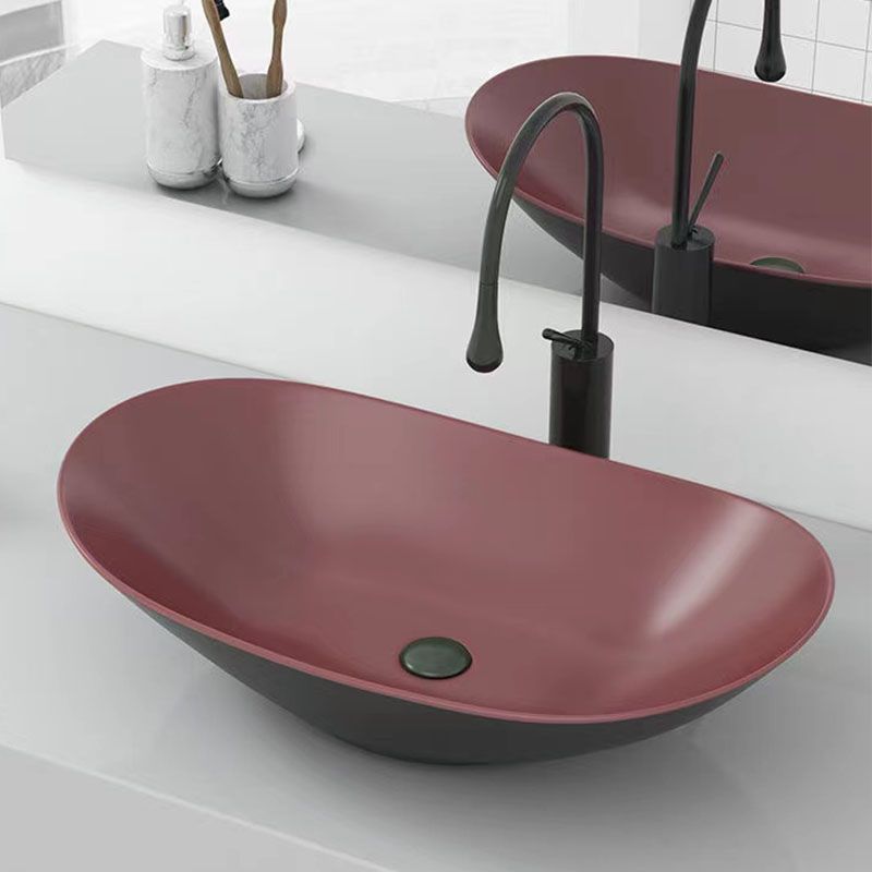 Modern Vessel Bathroom Sink Oval-shape Porcelain Vessel Lavatory Sink