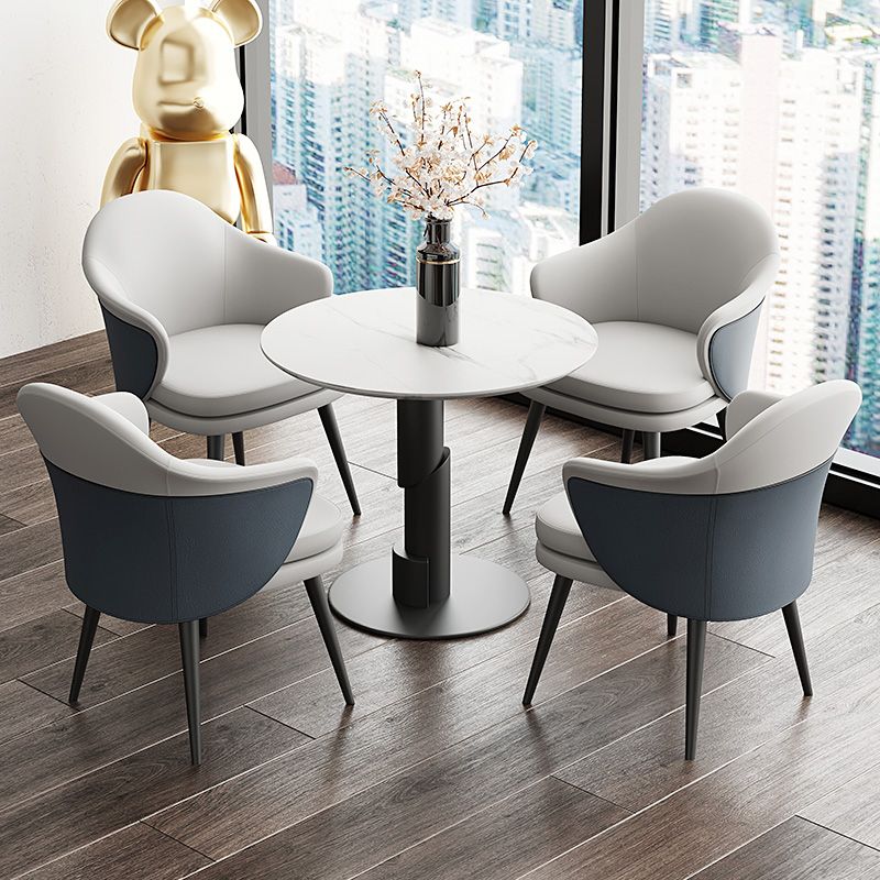 Modern Style Dining Table Sintered Stone Round Table with Metal Base