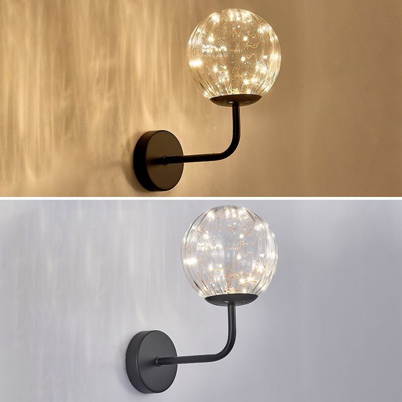 Glass Globe LED Wall Lamp in Modern Luxury Style Wrought Iron Hanging Wall Light for Bedroom