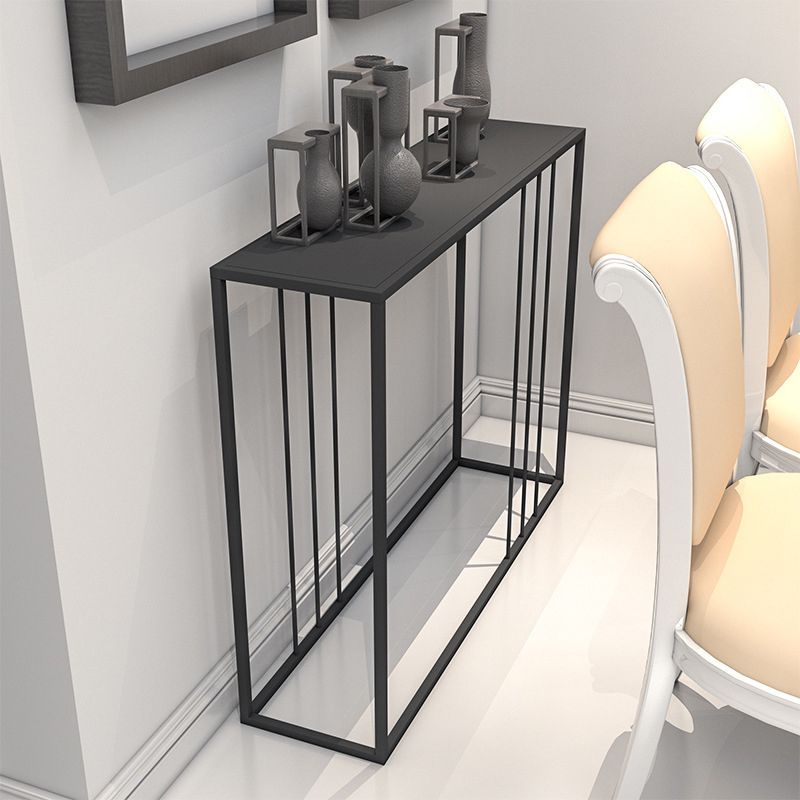 Contemporary Iron Console Sofa Table Rectangle Black End Table for Hall