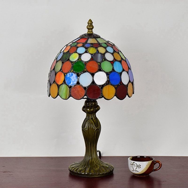 Circle Nightstand Lamp 1��Head Stained Glass Antique Style Table Light in Orange for Living Room