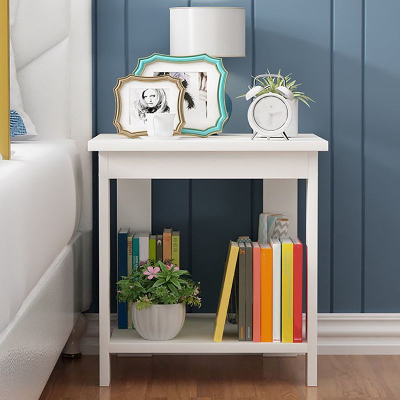 Farmhouse Licing Room Wood Side Table Four-Leg Side Table with One Shelf