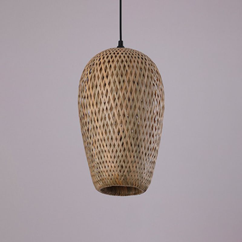 Handcrafted Ceiling Light Modern Bamboo Single Wood Hanging Pendant Light for Restaurant