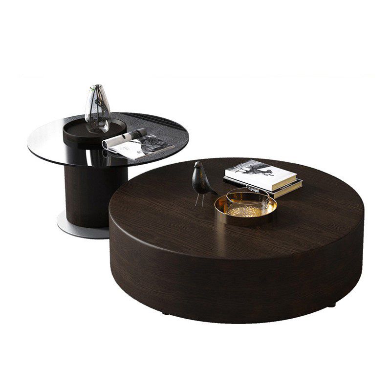 North European Round Coffee Table Wood 1 Cocktail Table with Drawers