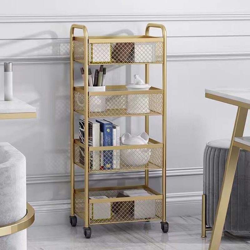 Glam Style Standard Bookcase Metal Vertical Bookshelf with Wheels