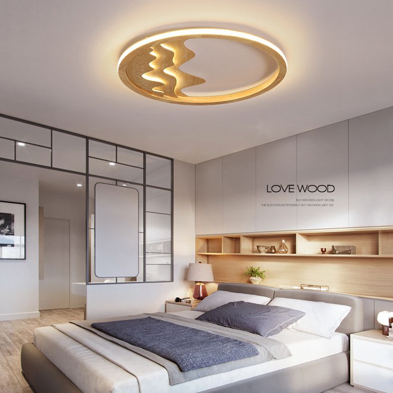 Houten Ring Vormige Flush Light Fixture Minimalistische LED Plafond Licht voor Slaapkamer