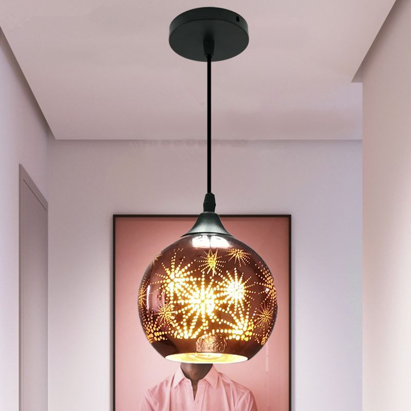 Globe Hanging Ceiling Light Modernist Firework Glass Bronze Suspension Lighting for Corridor