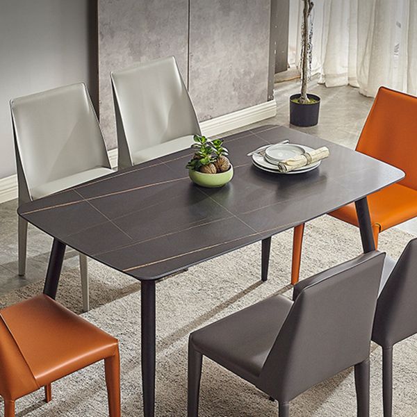 Mesa de comedor rectangular industrial de metal, mesa interior con tapa de piedra sinterizada para comedor