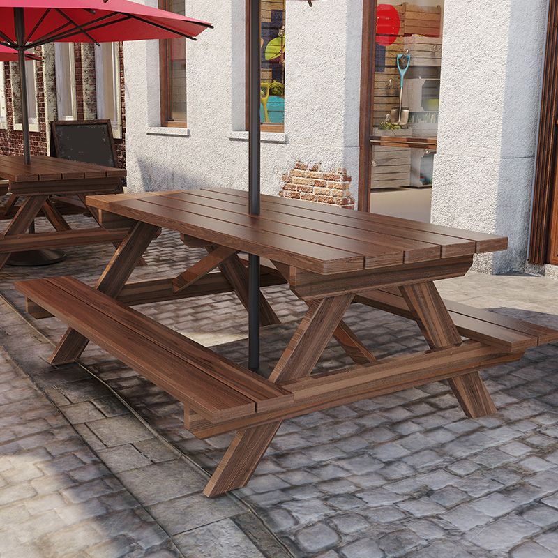Farmhouse Solid Wood Picnic Table UV Resistant Brown Patio Table