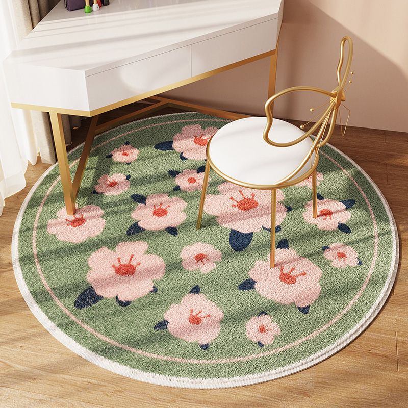 Green Flower Carpet Polyester Modern Carpet Non-Slip Backing Carpet for Drawing Room