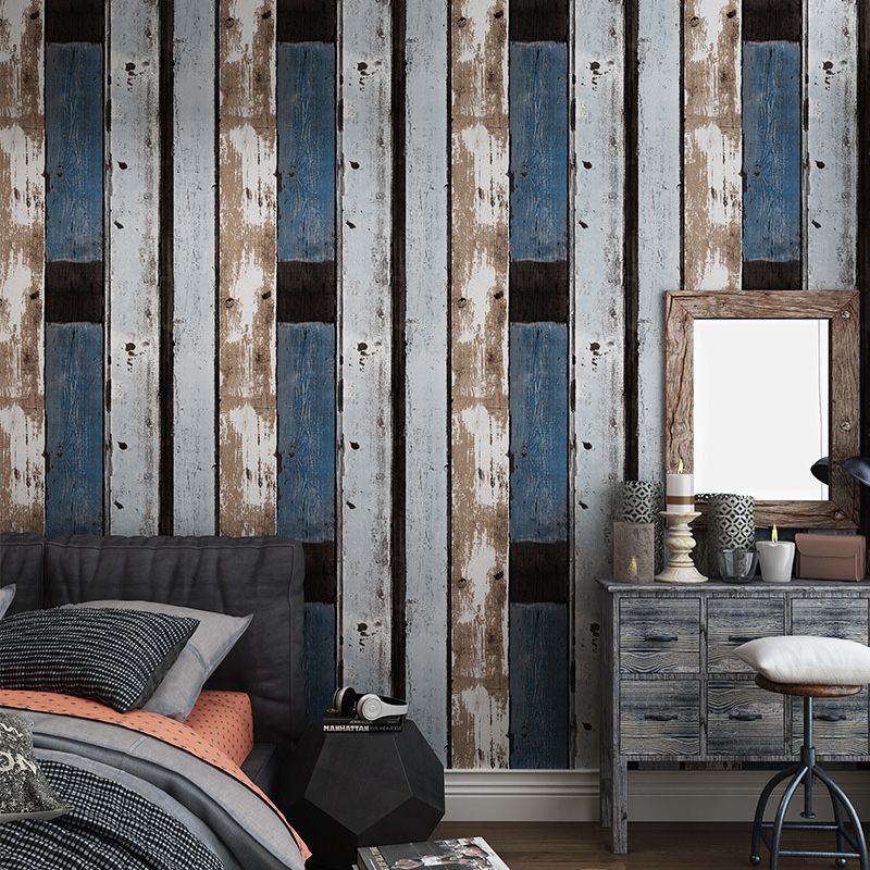 Simple Nostalgic Vertical Wood and Inserted Stone Wallpaper, Non-Pasted