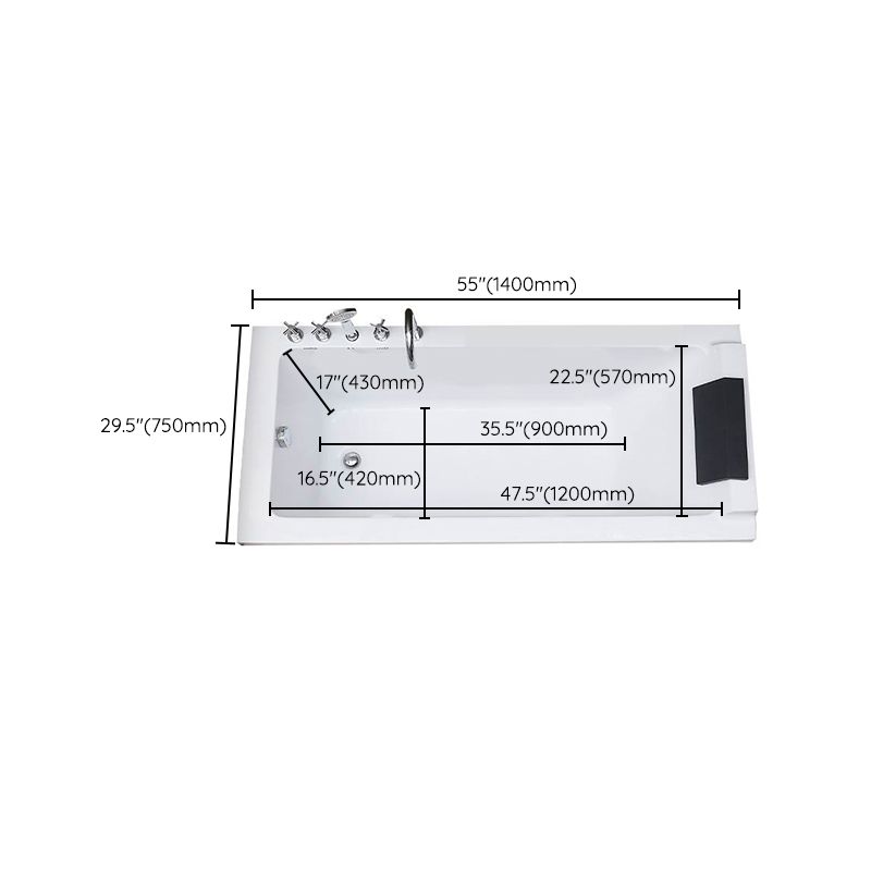 Acrylic Soaking Bathtub Antique Finish Drop-in Back to Wall Bath Tub