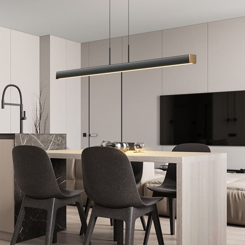 Linear Contemporary Style Island Light Long Strip Kitchen Bar Lighting Fixture in Black
