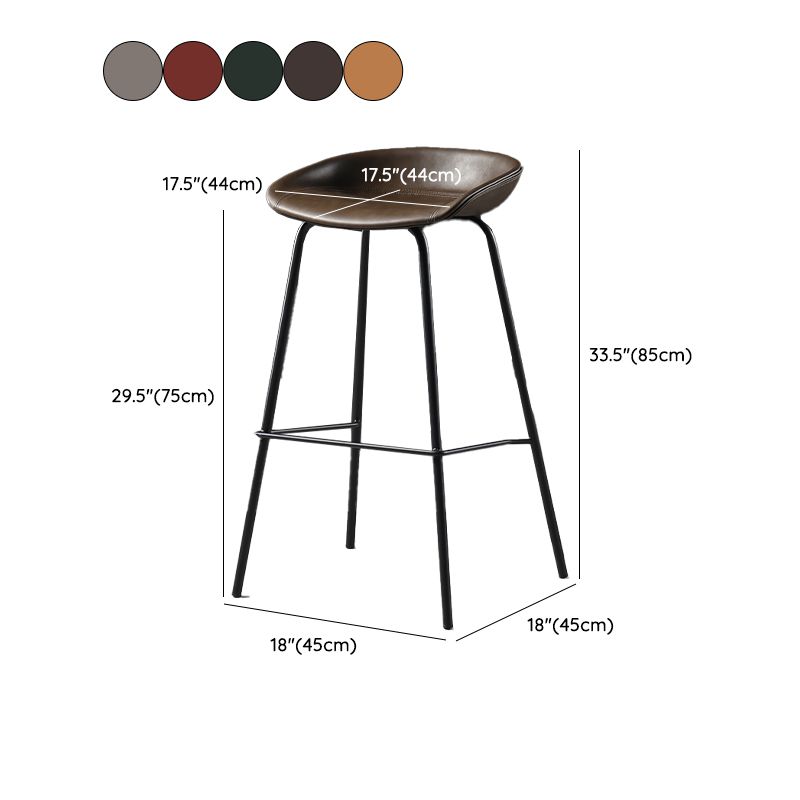 Contemporary Faux Leather Low Back Bucket Bar Stools with Metal Base