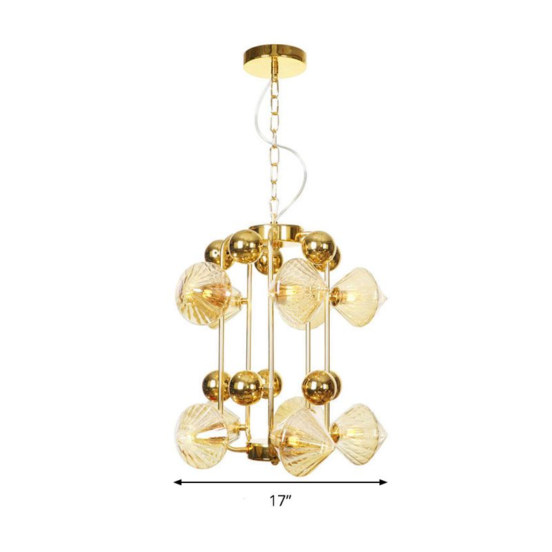 Tapered Hanging Chandelier Contemporary Amber Glass 10 Heads Living Room Ceiling Pendant Light