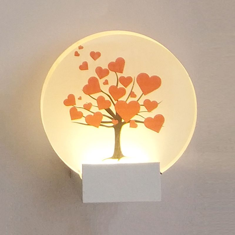 Round Shape Metal Wall Lighting Idea Kids Style 1 Light Wall Light Fixture in White
