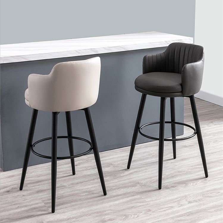 Modern Reception Armed Swivel Stool Matte Finish Leather Barstool