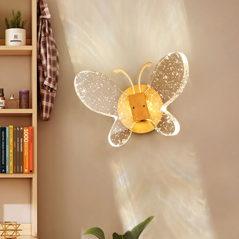 Modern Butterfly Bubble Crystal Sconce LED Wall Mounted Light Fixture in Gold for Bedroom